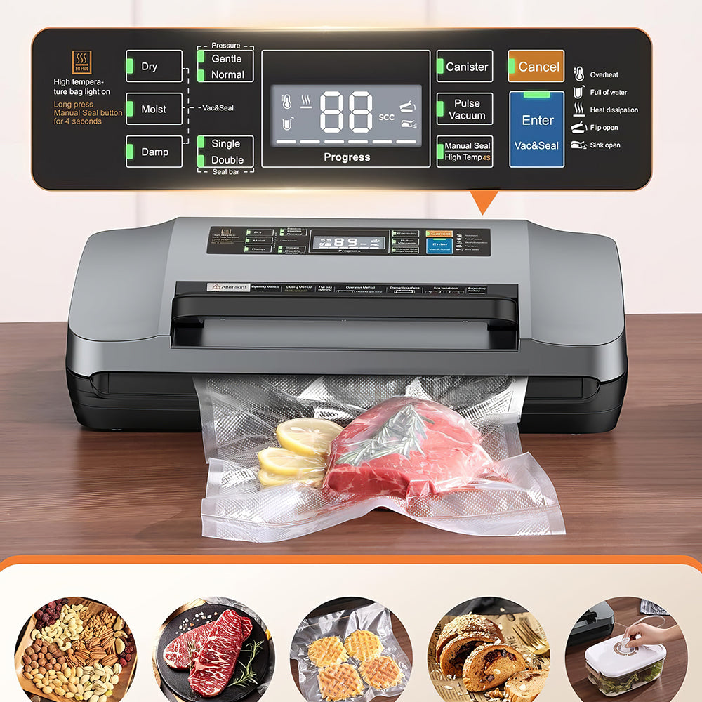 95kPa Commercial Vacuum Sealer with Double Pump & Built-in Cutter