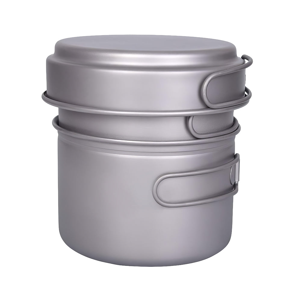 Titanium Pot Pan Set with Folding Handle Outdoor Camping Soup Pot Bowl Frying Pan Mess Kit Picnic Cookware
