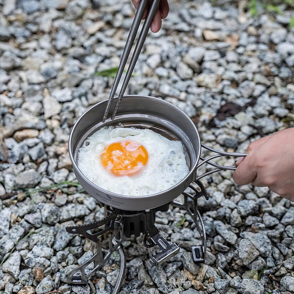 Titanium Pot Pan Set with Folding Handle Outdoor Camping Soup Pot Bowl Frying Pan Mess Kit Picnic Cookware