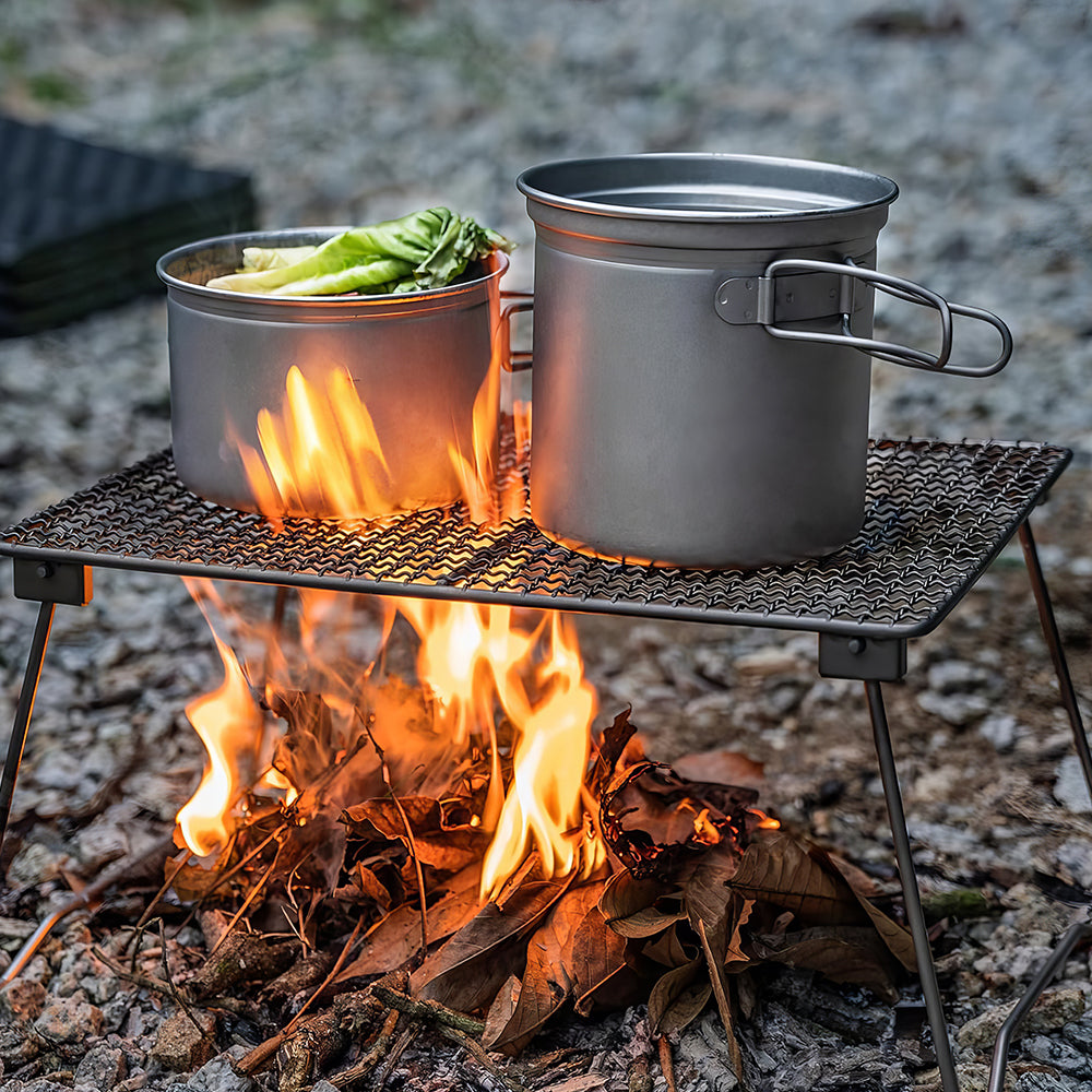 Titanium Pot Pan Set with Folding Handle Outdoor Camping Soup Pot Bowl Frying Pan Mess Kit Picnic Cookware